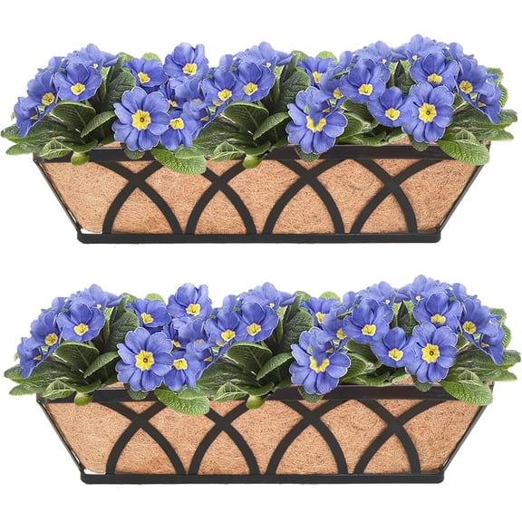 Xwl Flat Railing Planter Window Box 2 Pack 24" Horse Trough Planter with Coco Fiber Liner Metal Window Planters Box Deck Balcony Rail Planters for Outdoor Porch Fence Patio