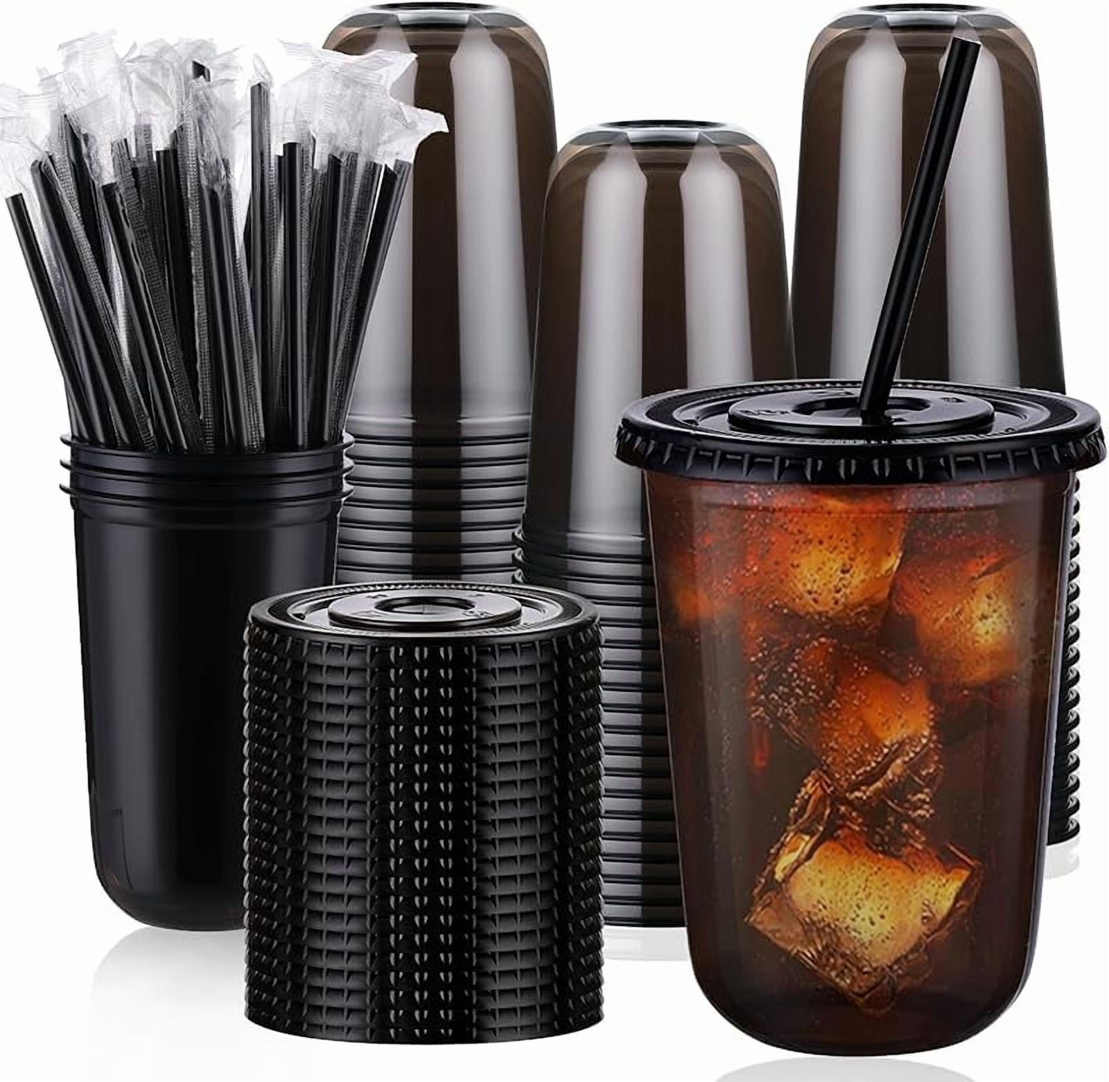 Xwlshop 100 Set 16oz Disposable Plastic Cups with Lids and Straws ...