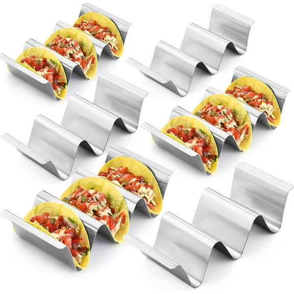 Xwlshop Stainless Steel Taco Holder Stand, Set of 6 - Stylish Rack Holds Up to 3 Tacos Each, Keeping Shells Upright - Oven, Grill and Dishwasher Safe