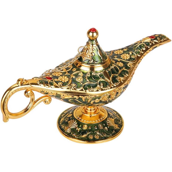 XwlshopVintage Aladdin Magic Genie Lamp Light for Home Party Wedding Table Decoration & Gift,Classic Zinc Alloy Arabian Lamp Jewelry Box(Gold & Blue)
