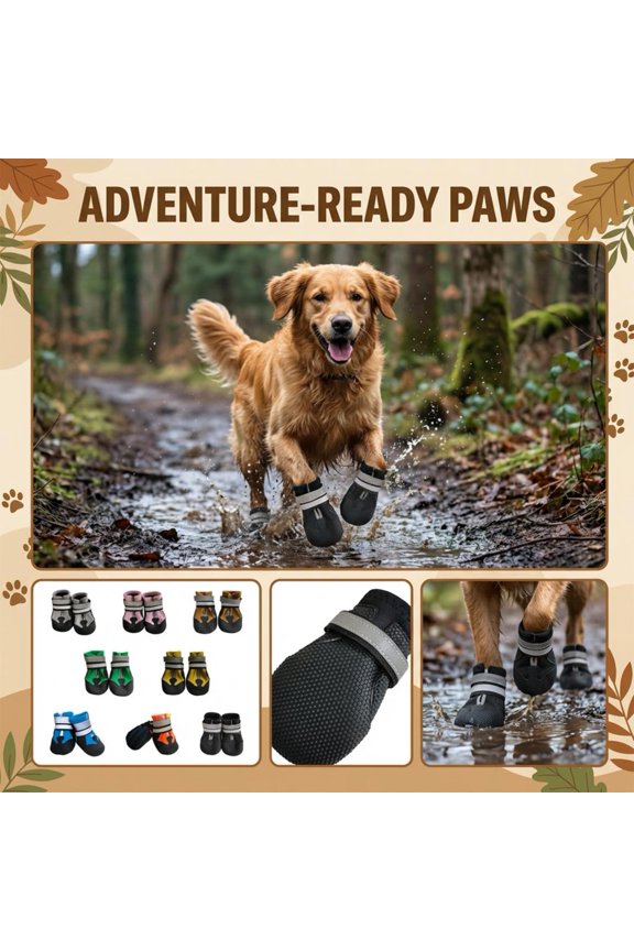 Xxl (Extra Extra Large) 4-Count Dog Boots, Non-Slip Waterproof Outdoor Pet Shoes With Sturdy Durable Soles, Rugged Protective Booties For Medium To Large Breed Dogs, Ideal For