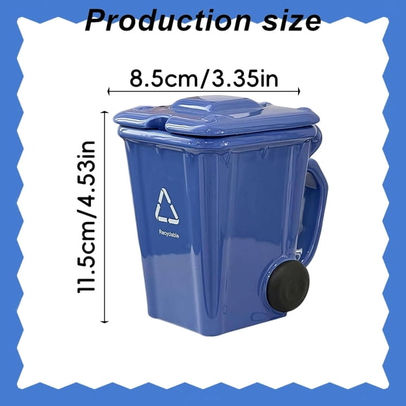 Xyadri Unique Recycling Bin Coffee Mug with Lid Ceramic Funny Novelty Cup 3D Embossed Design Dishwasher Safe for Office Home Kitchen