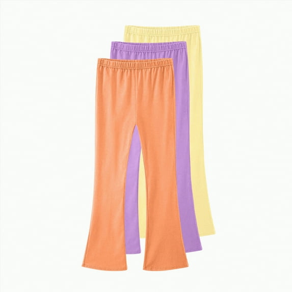 Xyant 3 Pack Girls Cotton Flare Leggings Mid Rise Bell Bottoms Girls Stretchy Bootcut Yoga Pants Full Length Jazz Pants Girl Leggings (Light Yellow,5-6 Years)