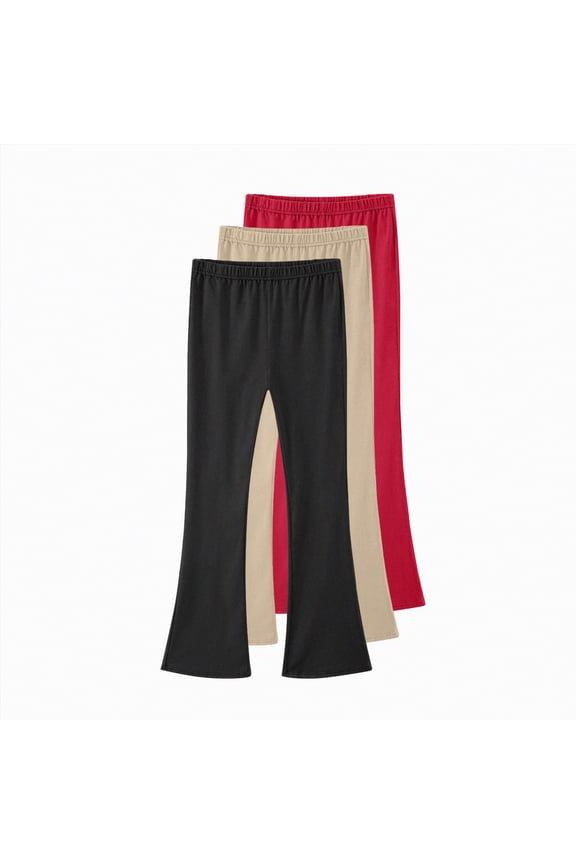 3 Pack Girls Cotton Flare Leggings Mid Rise Bell Bottoms Girls Stretchy Bootcut Yoga Pants Full Length Jazz Pants Girls Leggings (Red,13-14 Years)