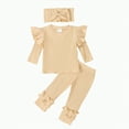 thumbnail image 1 of Xyant 3Pcs Toddler Baby Girl Outfits Ribbed Ruffled Long Sleeve Sweatshirt + Pants + Headband Fall Winter Clothes (Beige,2-3 Years), 1 of 4