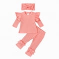 thumbnail image 1 of Xyant 3Pcs Toddler Baby Girl Outfits Ribbed Ruffled Long Sleeve Sweatshirt + Pants + Headband Fall Winter Clothes (Pink,18-24 Months), 1 of 4