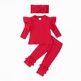 thumbnail image 1 of Xyant 3Pcs Toddler Baby Girl Outfits Ribbed Ruffled Long Sleeve Sweatshirt + Pants + Headband Fall Winter Clothes (Red,2-3 Years), 1 of 4