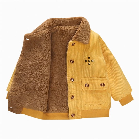 Xyant Baby Boy Corduroy Jacket Toddler Fleece Winter Coat Kid Sherpa Lined Button Down Warm Outwear (Yellow,12-18 Months)