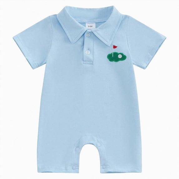 Xyant Baby Boy Golf Outfit Newborn Short Sleeve Short Romper Button Down Collared Jumpsuit Summer One Piece Outfits (Light Blue,0-3 Months)