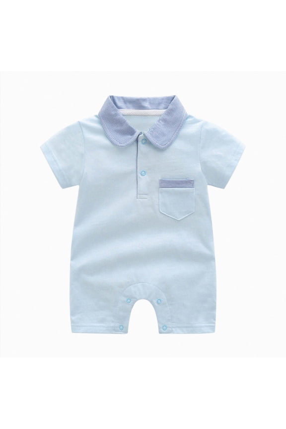 Baby Boy Polo Romper Short Sleeve Solid Bodysuit Jumpsuit Collared Onsies Infant One-Piece Outfit (Sky Blue,9-12 Months)