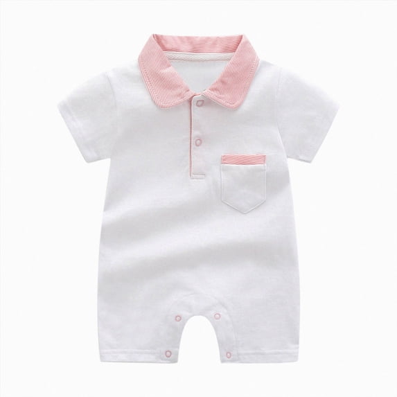 Xyant Baby Boy Polo Romper Short Sleeve Solid Bodysuit Jumpsuit Collared Onsies Infant One-Piece Outfit (White,3-6 Months)