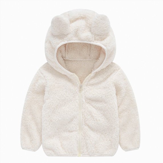 Xyant Baby Boys Girls Fleece Jackets Zip Up Hoodies Toddler Cute Bear Coats Fall Winter Fuzzy Jacket Outwear (White,4-5 Years)