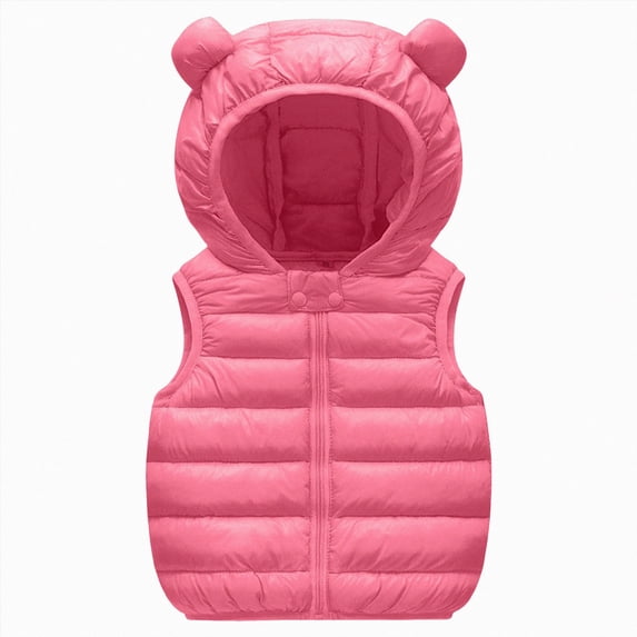 Xyant Baby Boys Girls Hooded Puffer Vest Toddler Winter Lightweight Sleeveless Bear Ears Zipper Up Jacket (Hot Pink,3-4 Years)