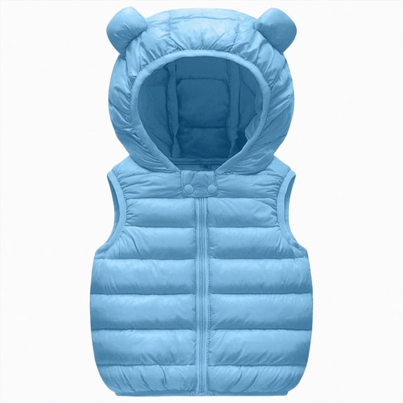 Xyant Baby Boys Girls Hooded Puffer Vest Toddler Winter Lightweight Sleeveless Bear Ears Zipper Up Jacket (Light Blue,12-18 Months)