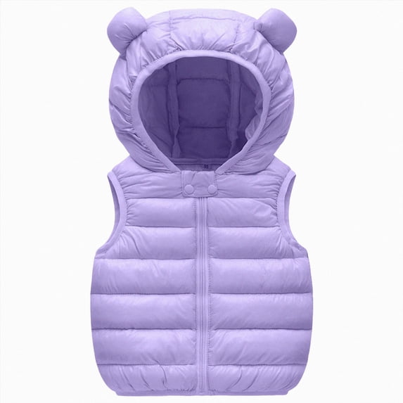 Xyant Baby Boys Girls Hooded Puffer Vest Toddler Winter Lightweight Sleeveless Bear Ears Zipper Up Jacket (Purple,3-4 Years)