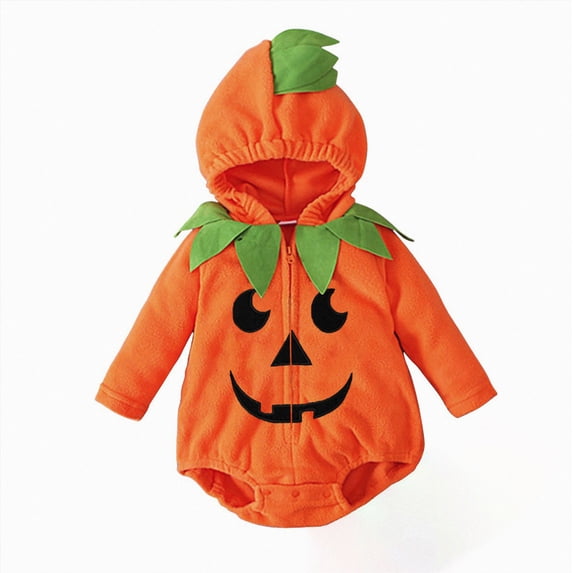 Xyant Baby Girl Boy Halloween Outfits Pumpkin Outfits Newborn Toddler Infant Hooded Romper Orange Onesie,Size 12-18 Months