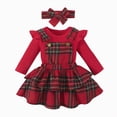 thumbnail image 1 of Xyant Baby Girl Christmas Outfits Long Sleeve Romper Overall Skirt Plaid Dress with Headband Cute Newborn Clothes Set, Size 0-3 Months, 1 of 9