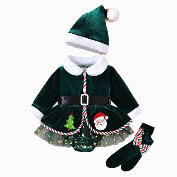 Xyant Baby Girl Christmas Outfits Velvet Long Sleeve Romper Mesh Tutu Dress + Hat + Socks My First Christmas Baby Girl Outfit
