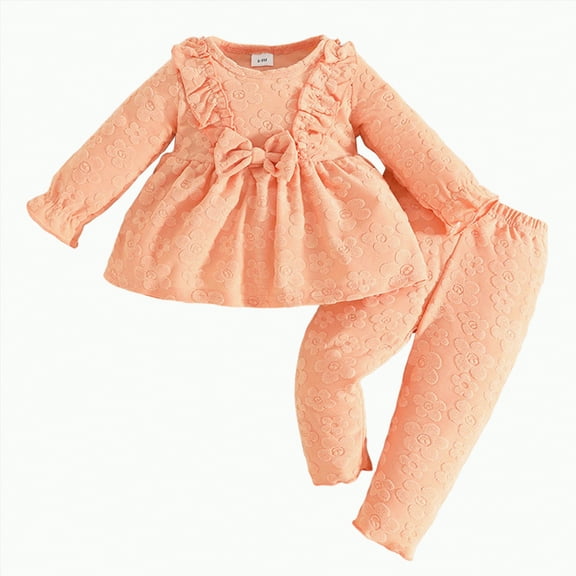 Xyant Baby Girl Clothes Infant Toddler Girl Fall Winter Outfit Long Sleeve Shirts Top Rufffle Pants Little Girls Clothes (Orange,18-24 Months)