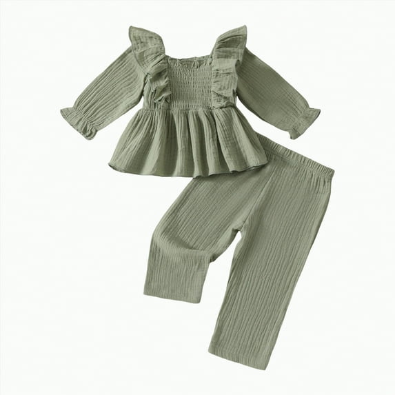 Xyant Baby Girl Clothes Toddler Girl Fall Winter Outfits Ruffle Long Sleeve T Shirts Top Pants Toddler Baby Clothing (Green,12-18 Months)