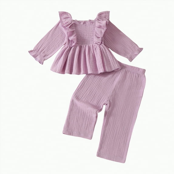 Xyant Baby Girl Clothes Toddler Girl Fall Winter Outfits Ruffle Long Sleeve T Shirts Top Pants Toddler Baby Clothing (Light Purple,12-18 Months)