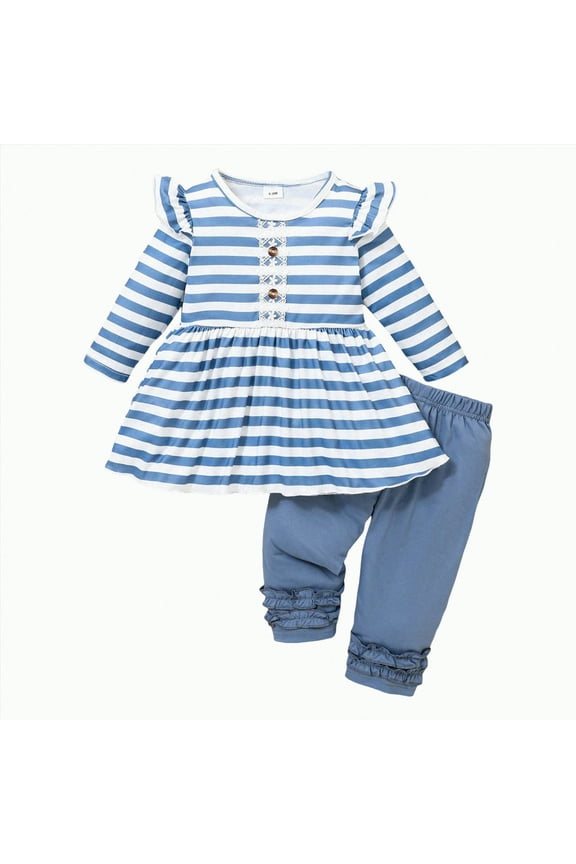 Baby Girl Clothes Toddler Girl Outfits Ruffle Shirt Pants Cute Outfit Set Baby Girl Fall Winter Clothes (Sky Blue,18-24 Months)