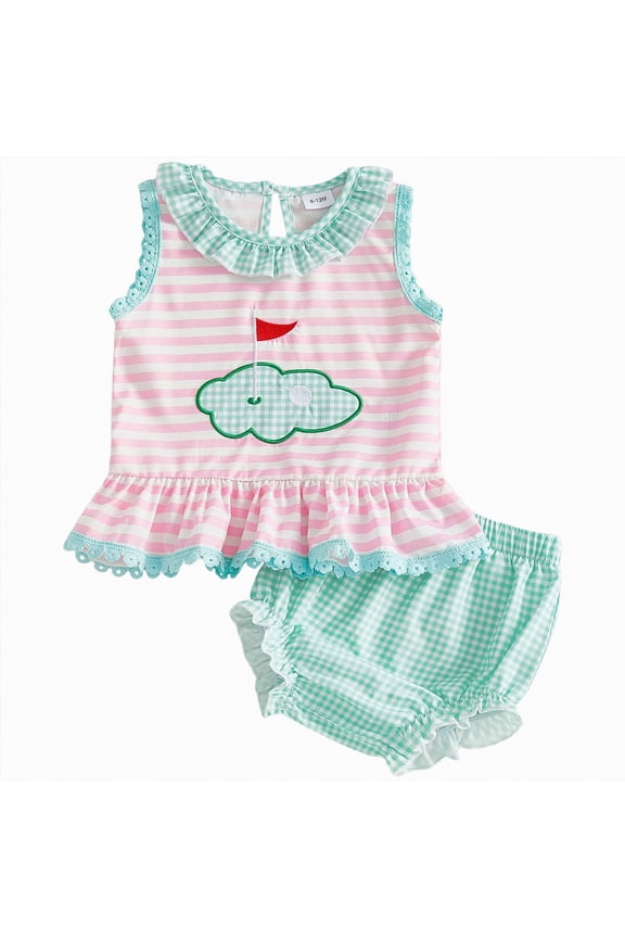 Baby Girl Golf Clothes Summer Sleeveless Tank Tops T Shirt Bloomers Shorts Set Newborn Infant Toddler Girl Golf Outfit (Light Green,0-6 Months)