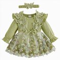 thumbnail image 1 of Xyant Baby Girl Romper Dress Embroidery Lace Flowers Baby Dress Romper Fall Winter Festival Clothes with Headband (Green,1-3 Months), 1 of 5