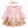 thumbnail image 1 of Xyant Baby Girl Romper Dress Embroidery Lace Flowers Baby Dress Romper Fall Winter Festival Clothes with Headband (Pink,12-18 Months), 1 of 5
