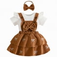 thumbnail image 1 of Xyant Baby Girl Summer Clothes Overall Dress Short Sleeve Ribbed Romper Suspender Skirts Headband Infant 3Pcs Outfits Set (Coffee,9-12 Months), 1 of 6