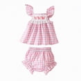 thumbnail image 1 of Xyant Baby Girl Summer Outfit Floral Print Fly Sleeve Ruffled Top Bowknot Elastic Waist Bloomers Shorts Casual Infant Toddler Clothes (Pink,6-12 Months）, 1 of 7