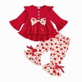 thumbnail image 1 of Xyant Baby Girl Valentine’s Day Outfits Long Sleeve Bow Ruffles Tops Heart Print Flare Pants 2pcs Infant Toddler Spring Clothes (Red,12-18 Months）, 1 of 7