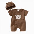thumbnail image 1 of Xyant Baby Girls Boys Cotton Romper with Bear Patch Short Sleeve Waffle Style 3 6 9 12 18 Infant Baby Boy Summer Clothes (Coffee,9-12 Months), 1 of 7