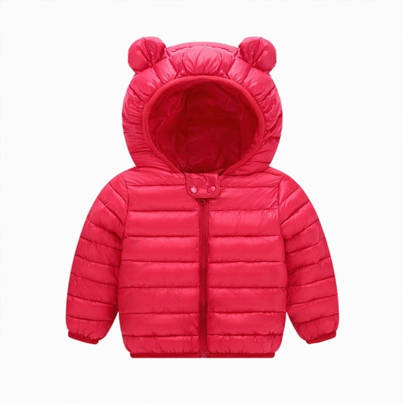 Xyant Baby Puffer Jacket Hooded Light Winter Coats Bear Ears Zipper Up Coats Outwear for Toddler Boys Girls (Red,6-12 Months)