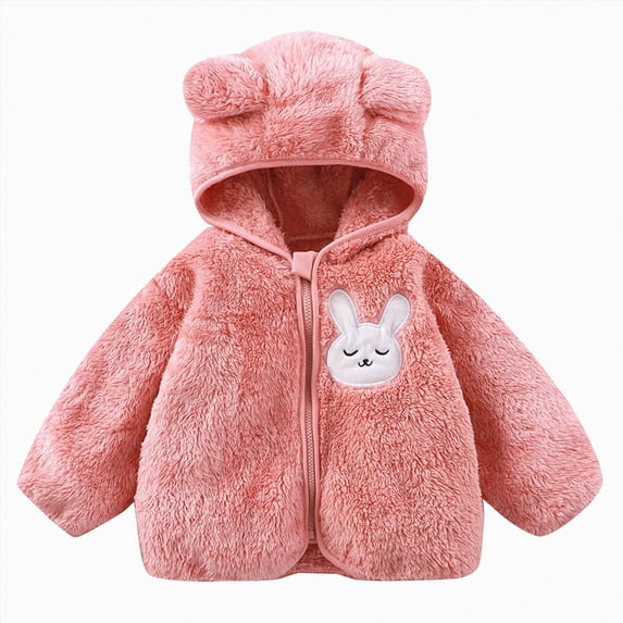 Xyant Baby Toddler Boys Girls Fleece Jacket with Hood Zip Up Cute Bear Coats for Infant Boys Girls Fuzzy Jacket with Ear (Pink,18-24 Months)