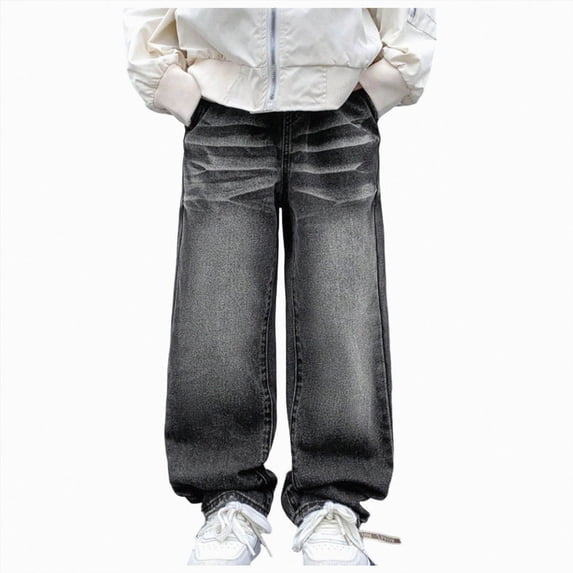 Xyant Baggy Jeans for Boys Y2K Vintage Wide Leg Barrel Jeans Skater Streetwear Loose Fit Denim Pants (Grey,11-12 Years)