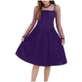 thumbnail image 1 of Xyant Big Girls Dresses Contrast Mesh Puff Long Sleeve Neck Formal Party A Line Short Tulle Dress Purple,5-6 Years, 1 of 4