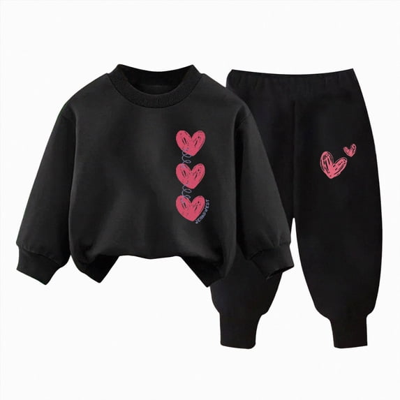 Xyant Big Girls/Little Girls Clothes Toddler Girl Outfit Heart Print Long Sleeve Sweatshirt Pants Set Fall Winter Clothing for Girl 1-10Y