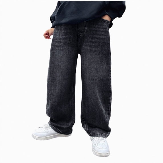 Xyant Boys Baggy Jeans Straight Wide Leg Jean Kids Fashion Elastic Waist Denim Pants with Pocket Trendy Preppy Teen Clothes,Size 13-14 Years