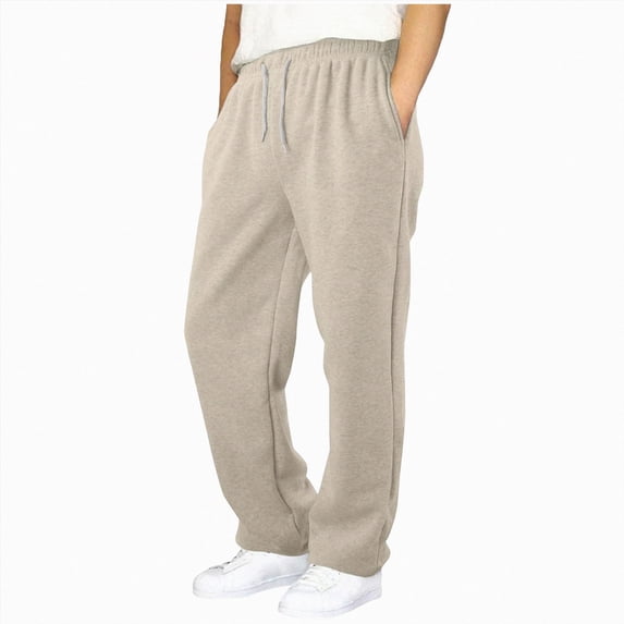 Xyant Boys' Baggy Sweatpants Straight Leg Open Bottom Casual Pants Elastic Waist Athletic Joggers Sweat Pants with Pockets Boys Athletic Sweatpants (Khaki,13-14 Years)