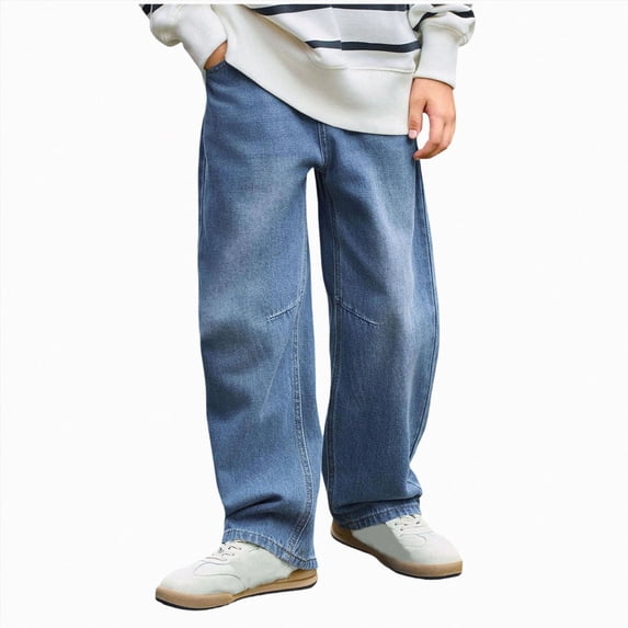 Xyant Boys Casual Straight Leg Baggy Jeans Kids Elastic Waist Loose Denim Pants with Pockets 4-15 Years (Blue,14-15 Years)