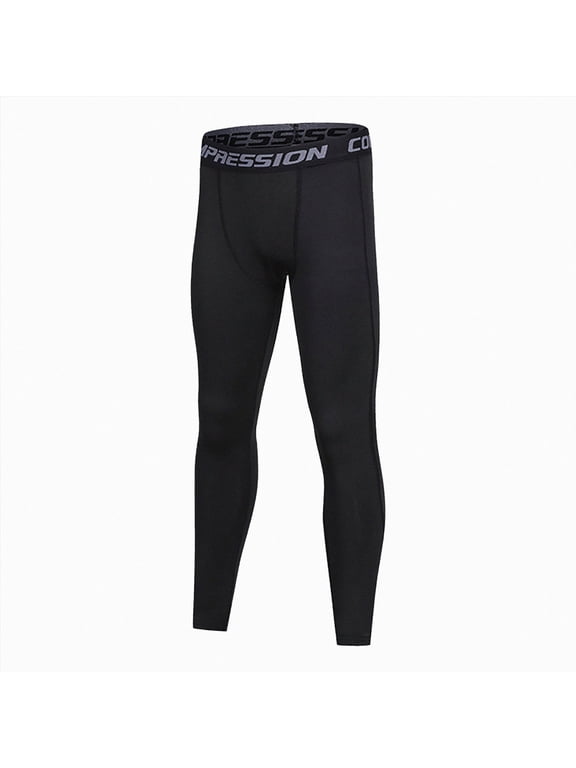 Boys Compression Pants, Youth Athletic Leggings for Basketball Football Running, Quick Dry Spandex Sports Tights (Black,8-9 Years)