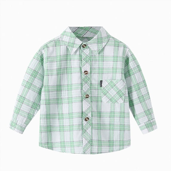 Xyant Boys Flannel Button Down Shirt Toddler Kids Casual Long Sleeve Plaid Shirts (Light Green,6-8 Years)