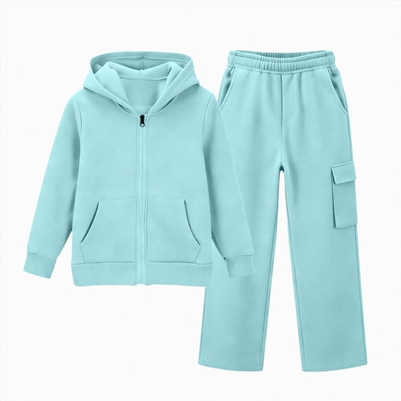 Xyant Boys Girls Athletic Sweatsuit 2 Pieces Full Zip Hoodie Wide Leg Pants Tracksuit Fall Winter Back to School Clothes,Size 11-12 Years