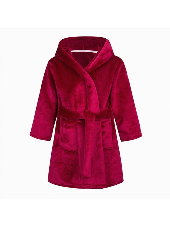 Boys Girls Fleece Hooded Robes, Warm Printed Bath Robe for Kids Toddler Soft Fuzzy Bathrobe for Gifts,Size 2-3 Years