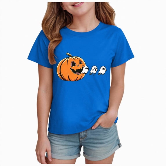 Xyant Boys Girls Halloween Shirt Pumpkin/Ghost Tee Shirt Kids Toddler Short Sleeve Fall Tops Halloween Tshirt Boys Girls,Size 2-14 Years