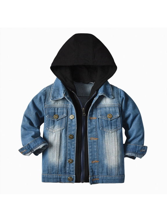 Boys Girls Hooded Denim Jacket Infant Toddler Kids Jean Jacket with Hood (Black,5-6 Years)