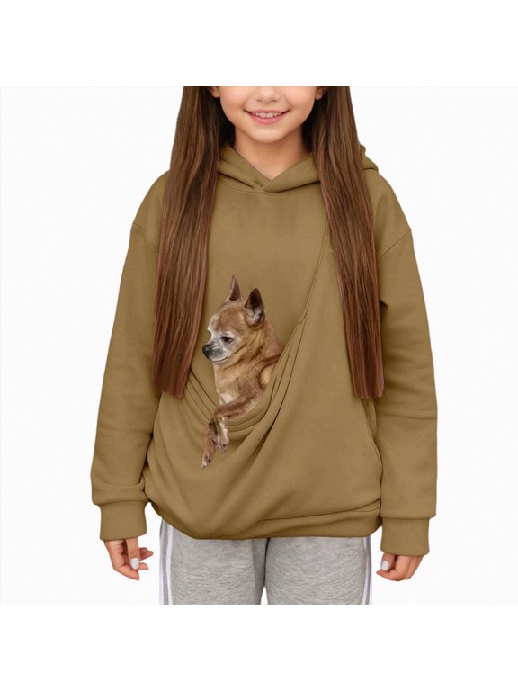 Boys Girls Hoodies - Pet Holder Kitten Puppy Carriers Pullover Toddler Kids Long Sleeve Kangaroo Pocket Sweatshirt (Khaki,11-12 Years)