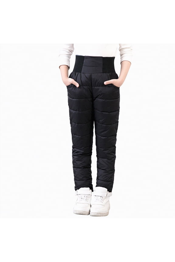 Boys Girls Snow Ski Pants Kids Fleece Lined Waterprrof Insulated Snowpants Pull on Joggers Toddler Snowboard Pants Snowsuit (Black,8-9 Years)