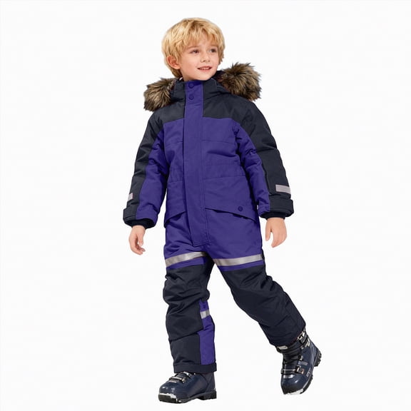Xyant Boys Girls Snow Suits Kids One Piece Snowsuits Waterproof Windproof Jumpsuits Winter Outdoor Overalls Snowboarding Ski Suits for Kids Toddler (Purple,6-7 Years)